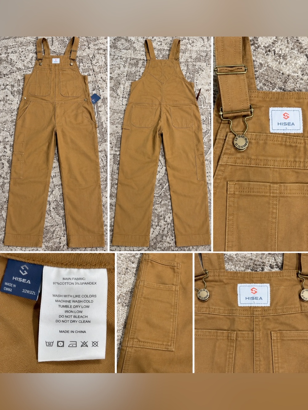 HISEA Men’s Brown Cargo Overalls